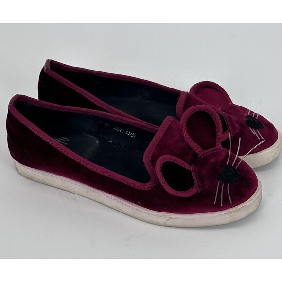 ⭐️ Katie Judith Shoe Flats Burgundy Velvet Mouse Sz 35 - Picture 8 of 10
